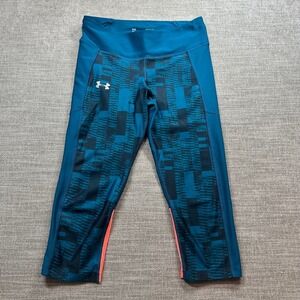 Under Armour Leggings Women Medium Teal  HeatGear Compression Crop Print